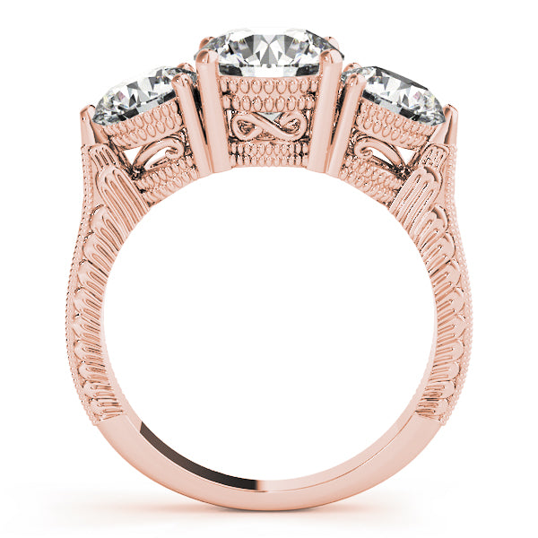 Luxe Three-Stone Round Diamond Engagement Ring — 9K/18K Gold & Platinum