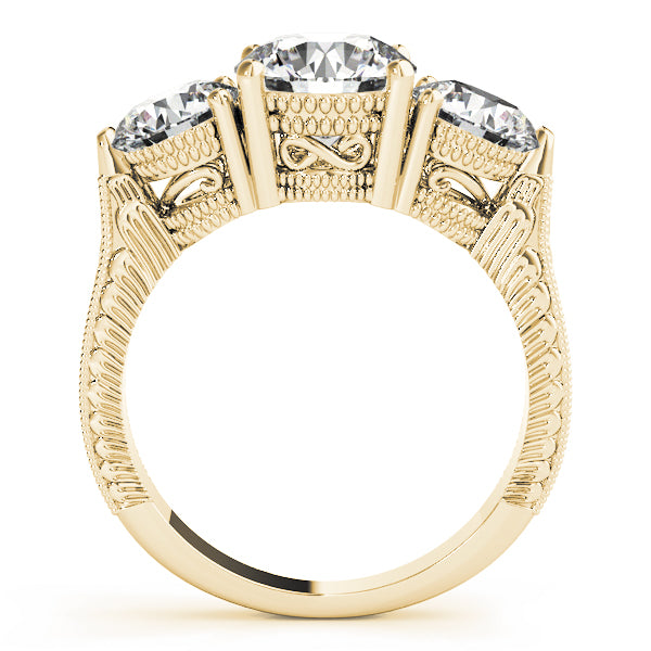 Luxe Three-Stone Round Diamond Engagement Ring — 9K/18K Gold & Platinum