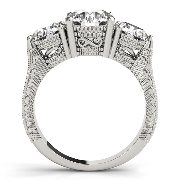 Luxe Three-Stone Round Diamond Engagement Ring — 9K/18K Gold & Platinum