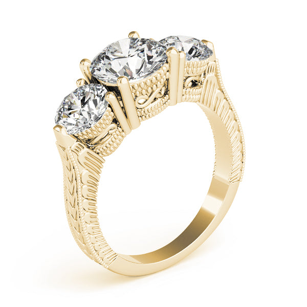 Luxe Three-Stone Round Diamond Engagement Ring — 9K/18K Gold & Platinum