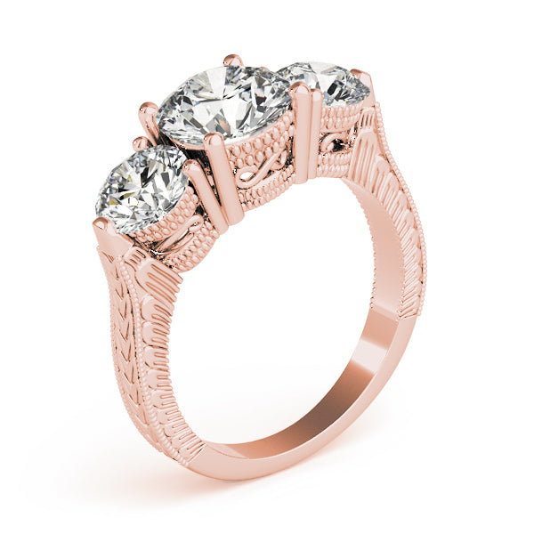 Luxe Three-Stone Round Diamond Engagement Ring — 9K/18K Gold & Platinum