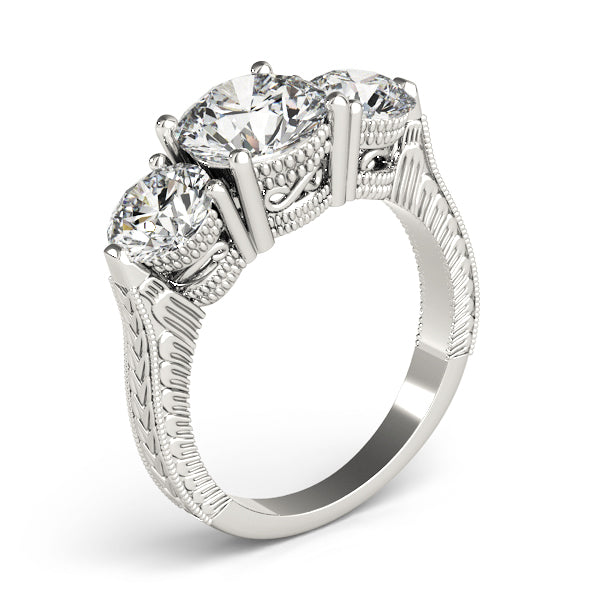 Luxe Three-Stone Round Diamond Engagement Ring — 9K/18K Gold & Platinum
