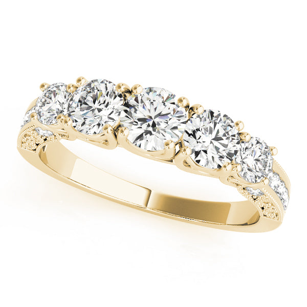 Prong Set Milgrain Trellis Half Eternity Ring in Gold & Platinum