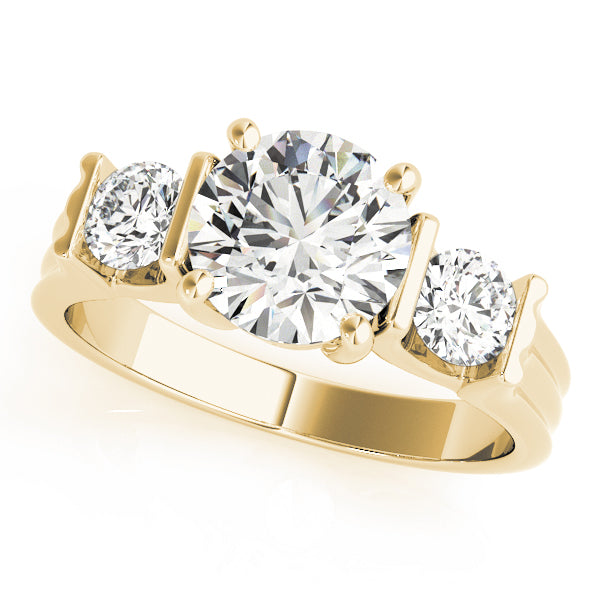 Refined Three-Stone Round Diamond Engagement Ring — 9K/18K Gold & Platinum