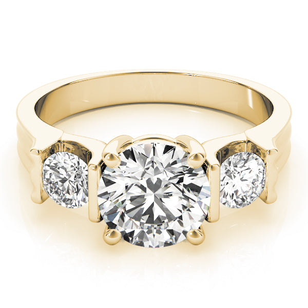 Refined Three-Stone Round Diamond Engagement Ring — 9K/18K Gold & Platinum