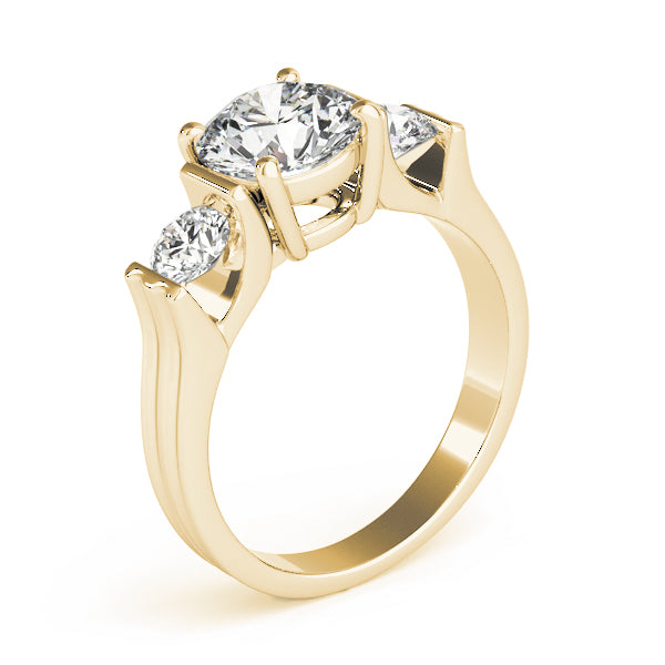 Refined Three-Stone Round Diamond Engagement Ring — 9K/18K Gold & Platinum