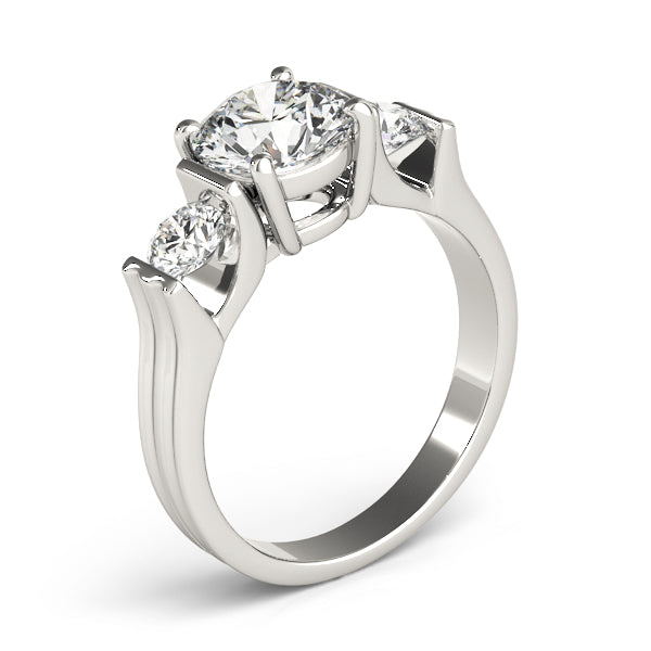 Refined Three-Stone Round Diamond Engagement Ring — 9K/18K Gold & Platinum