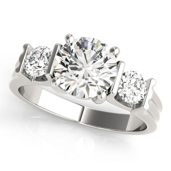 Refined Three-Stone Round Diamond Engagement Ring — 9K/18K Gold & Platinum