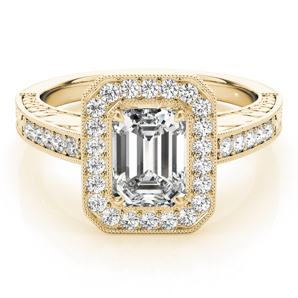 Regal Halo Emerald Diamond Engagement Ring — 9K/18K Gold & Platinum