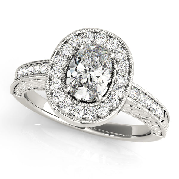 Sophisticated Halo Oval Diamond Engagement Ring — 9K/18K Gold & Platinum