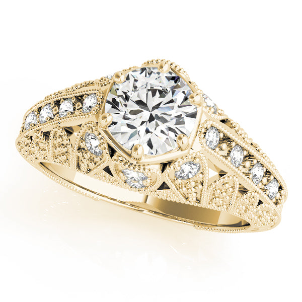 Radiant Antique Round Diamond Engagement Ring — 9K/18K Gold & Platinum