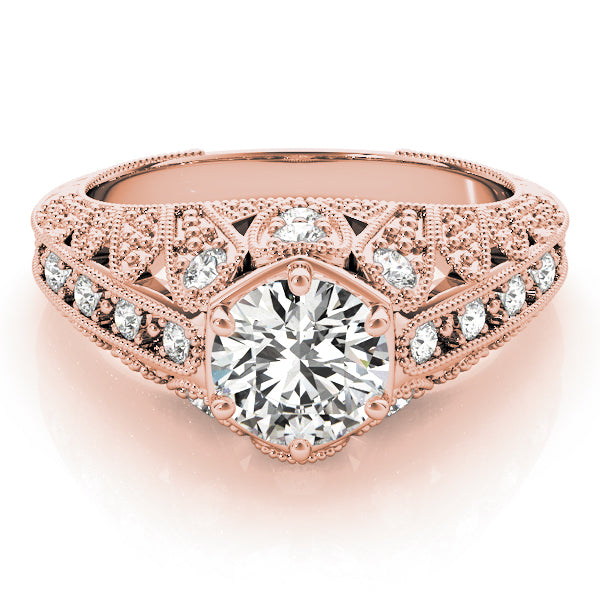 Radiant Antique Round Diamond Engagement Ring — 9K/18K Gold & Platinum