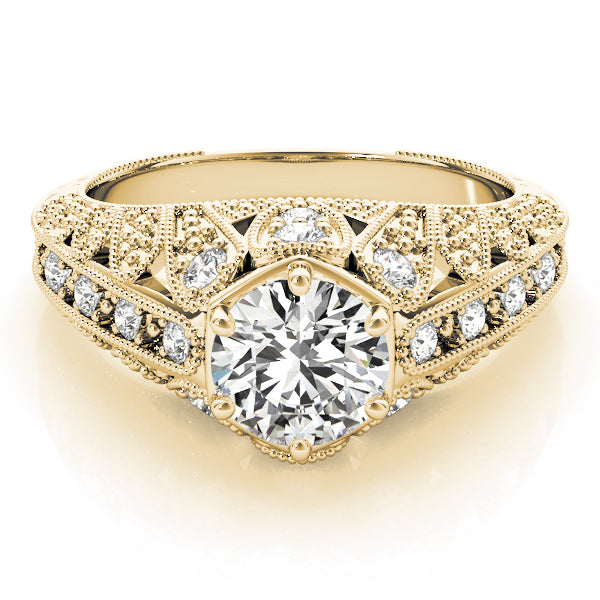 Radiant Antique Round Diamond Engagement Ring — 9K/18K Gold & Platinum