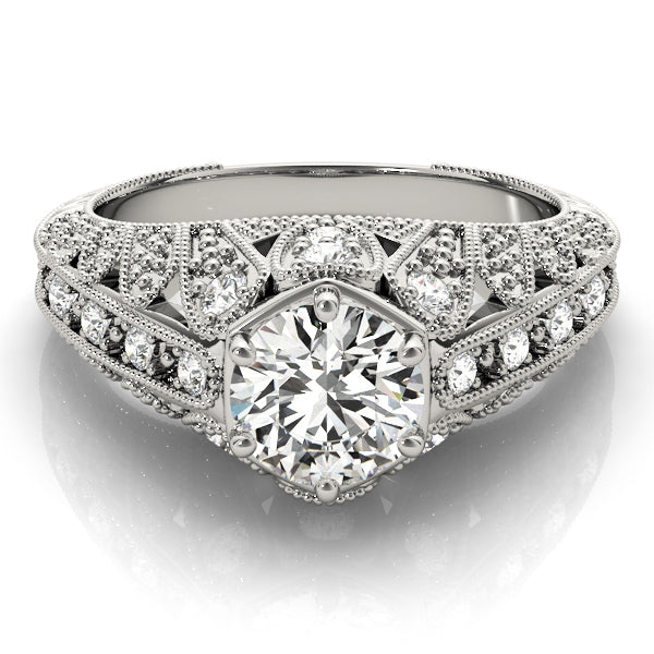 Radiant Antique Round Diamond Engagement Ring — 9K/18K Gold & Platinum