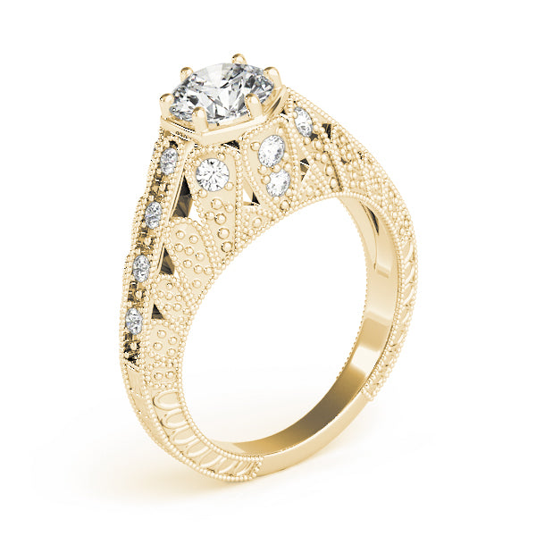 Radiant Antique Round Diamond Engagement Ring — 9K/18K Gold & Platinum