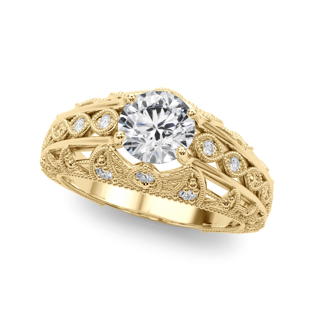 Majestic Antique Round Diamond Engagement Ring — 9K/18K Gold & Platinum
