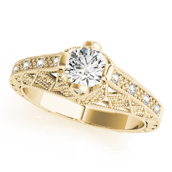 Sculpted Antique Round Diamond Engagement Ring — 9K/18K Gold & Platinum
