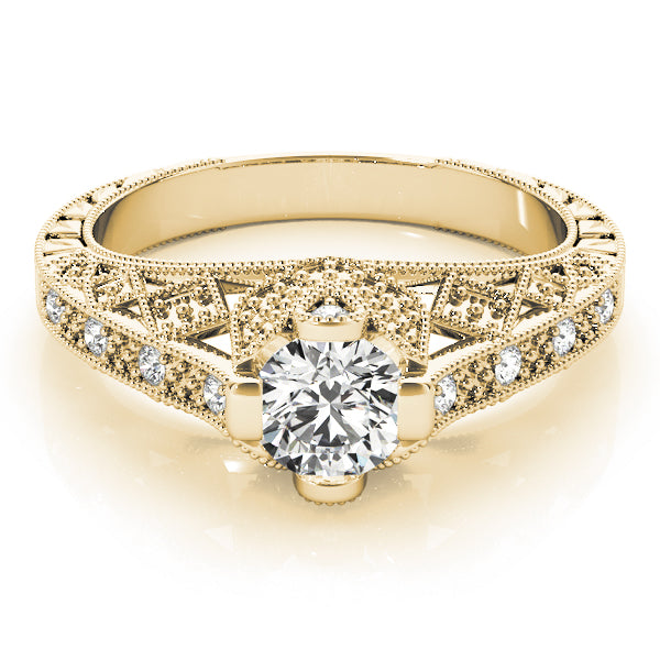 Sculpted Antique Round Diamond Engagement Ring — 9K/18K Gold & Platinum