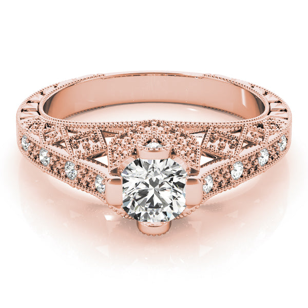 Sculpted Antique Round Diamond Engagement Ring — 9K/18K Gold & Platinum