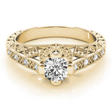 Sculpted Antique Round Diamond Engagement Ring — 9K/18K Gold & Platinum