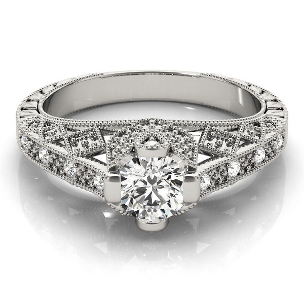 Sculpted Antique Round Diamond Engagement Ring — 9K/18K Gold & Platinum