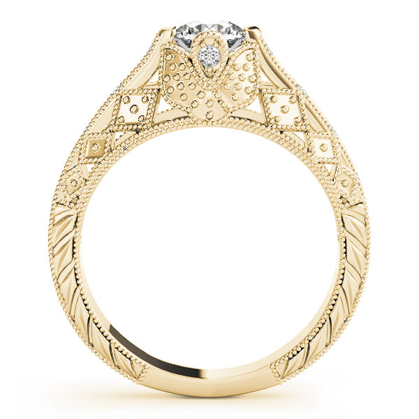 Sculpted Antique Round Diamond Engagement Ring — 9K/18K Gold & Platinum