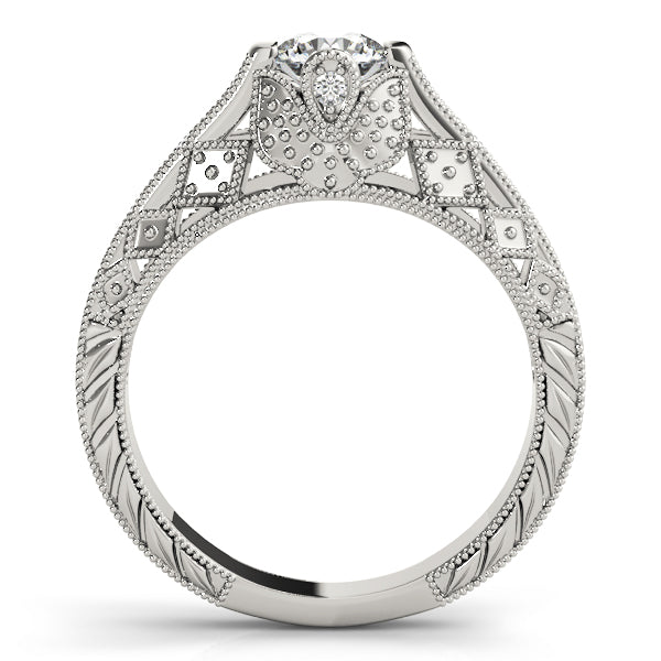 Sculpted Antique Round Diamond Engagement Ring — 9K/18K Gold & Platinum