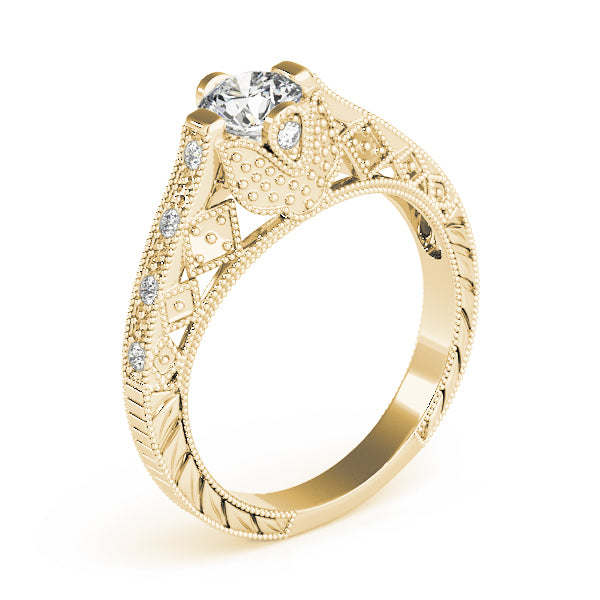 Sculpted Antique Round Diamond Engagement Ring — 9K/18K Gold & Platinum