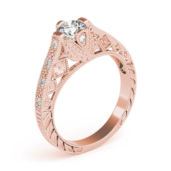 Sculpted Antique Round Diamond Engagement Ring — 9K/18K Gold & Platinum