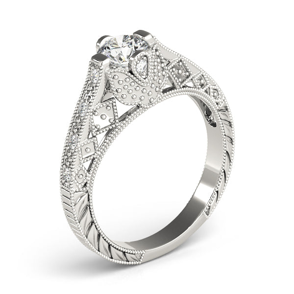 Sculpted Antique Round Diamond Engagement Ring — 9K/18K Gold & Platinum
