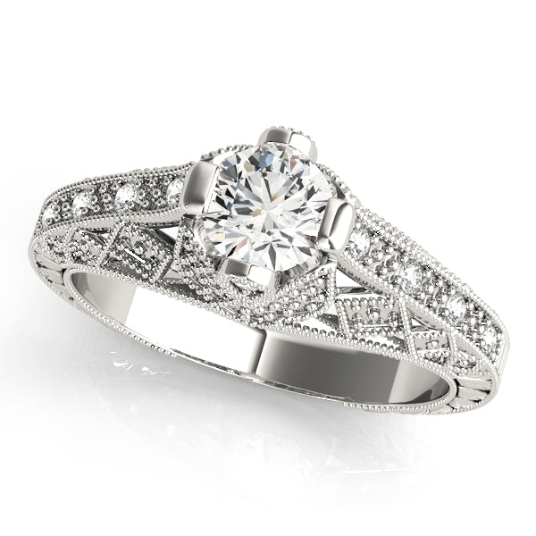 Sculpted Antique Round Diamond Engagement Ring — 9K/18K Gold & Platinum