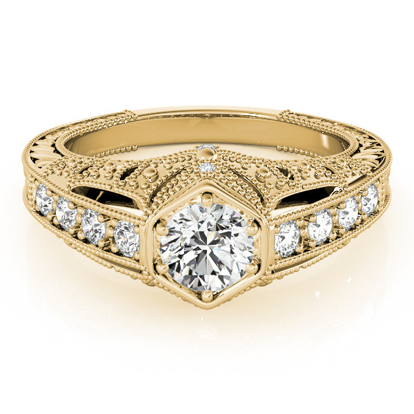 Couture Antique Round Diamond Engagement Ring — 9K/18K Gold & Platinum
