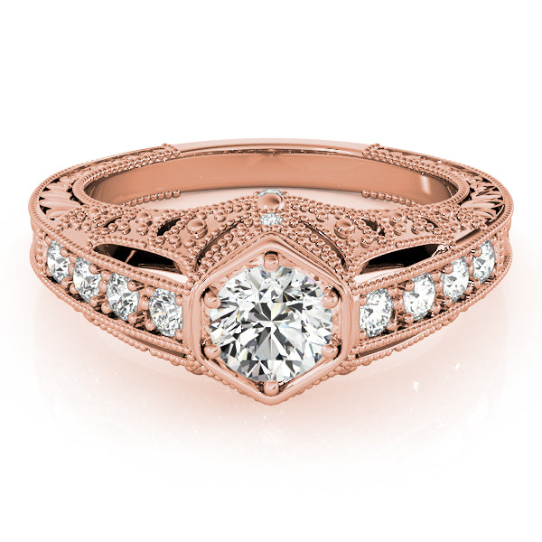 Couture Antique Round Diamond Engagement Ring — 9K/18K Gold & Platinum