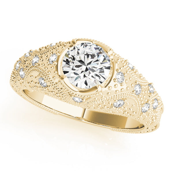 Romantic Antique Round Diamond Engagement Ring — 9K/18K Gold & Platinum