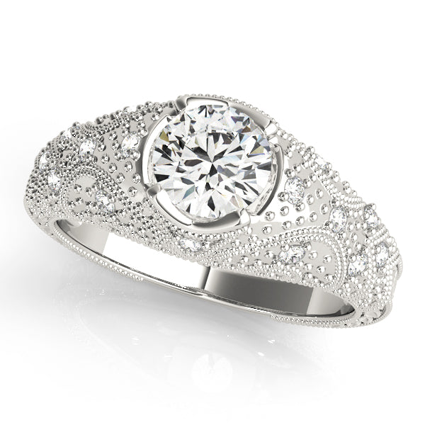 Romantic Antique Round Diamond Engagement Ring — 9K/18K Gold & Platinum