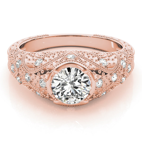 Romantic Antique Round Diamond Engagement Ring — 9K/18K Gold & Platinum