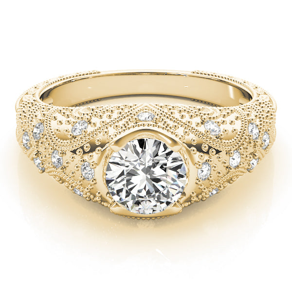 Romantic Antique Round Diamond Engagement Ring — 9K/18K Gold & Platinum
