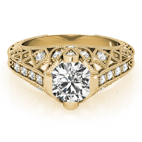 Statement Antique Round Diamond Engagement Ring — 9K/18K Gold & Platinum