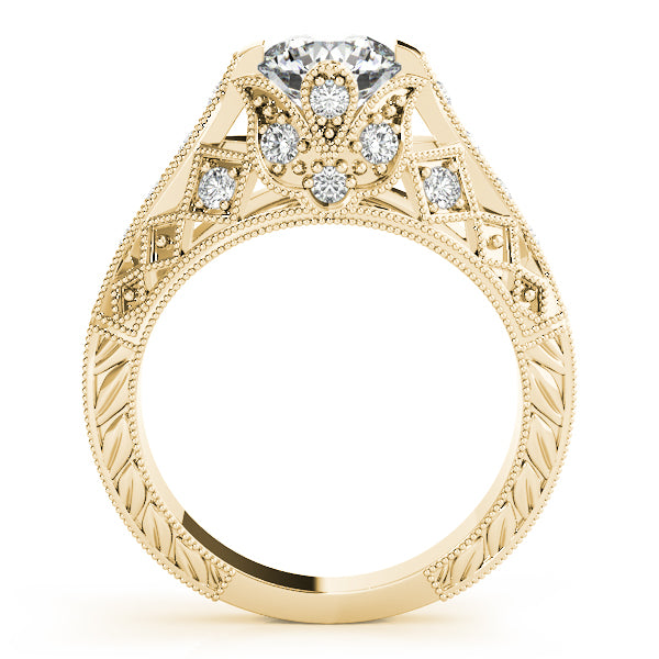 Statement Antique Round Diamond Engagement Ring — 9K/18K Gold & Platinum