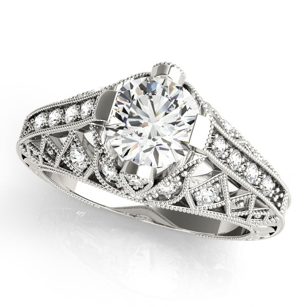 Statement Antique Round Diamond Engagement Ring — 9K/18K Gold & Platinum