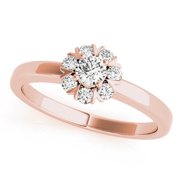 Graceful Cluster Ring Split Prongs Round Diamond Engagement Ring — 9K/18K Gold & Platinum