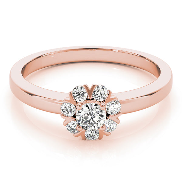 Graceful Cluster Ring Split Prongs Round Diamond Engagement Ring — 9K/18K Gold & Platinum