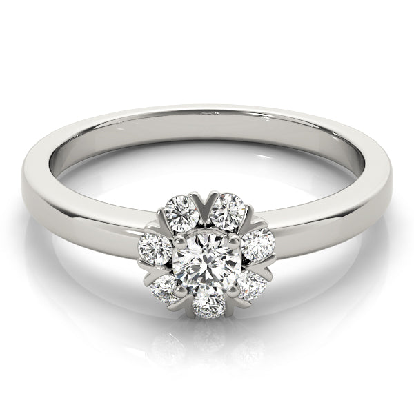 Graceful Cluster Ring Split Prongs Round Diamond Engagement Ring — 9K/18K Gold & Platinum