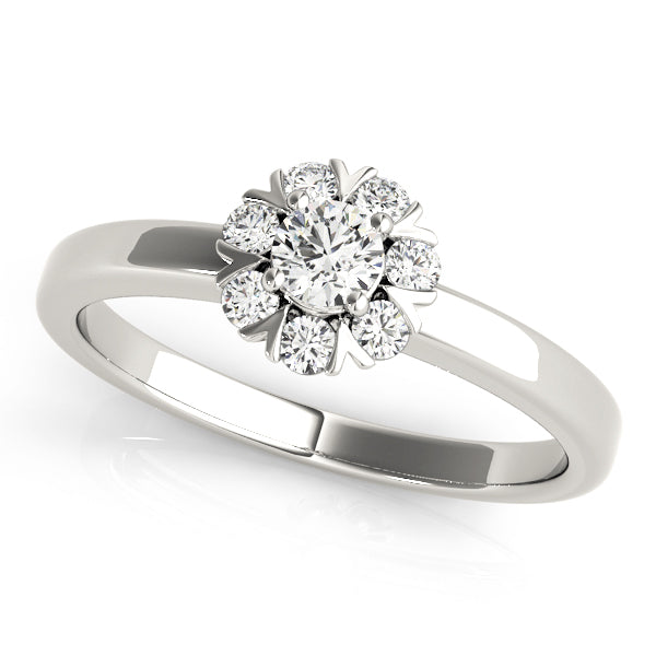 Graceful Cluster Ring Split Prongs Round Diamond Engagement Ring — 9K/18K Gold & Platinum