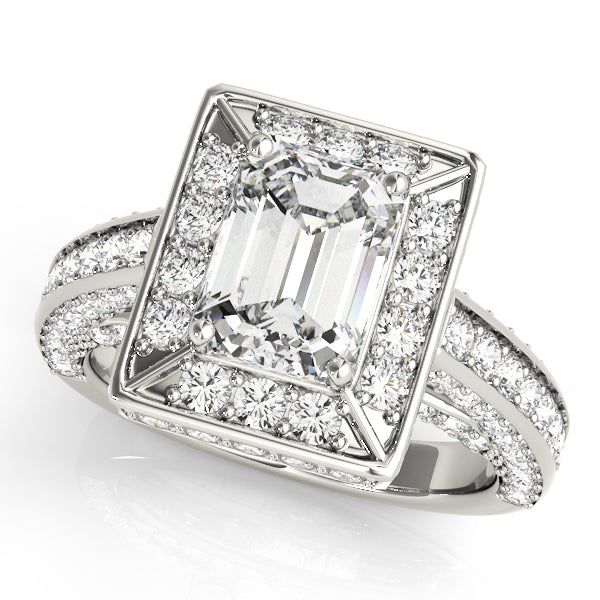 Radiant Halo Engagement Ring For Cut Emerald Diamond Engagement Ring — 9K/18K Gold & Platinum