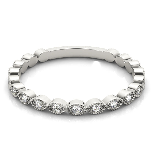Marquise Shaped Milgrain Stackable Half Eternity Ring in Gold & Platinum