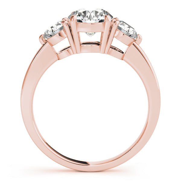 Sculpted Three-Stone Ring Round Diamond Engagement Ring — 9K/18K Gold & Platinum