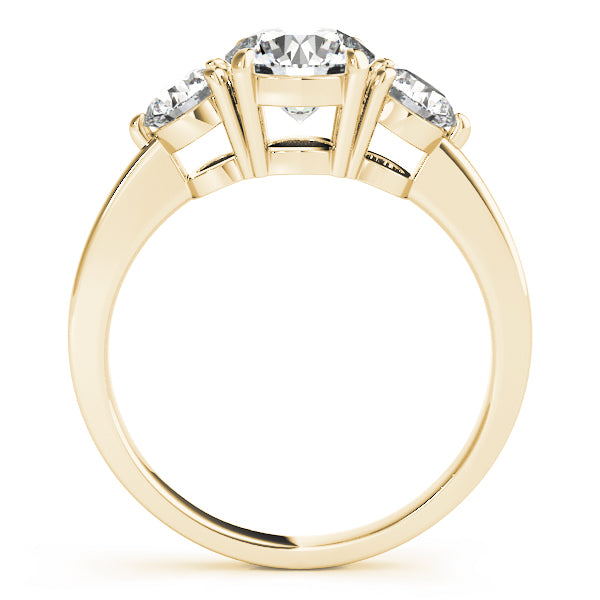 Sculpted Three-Stone Ring Round Diamond Engagement Ring — 9K/18K Gold & Platinum