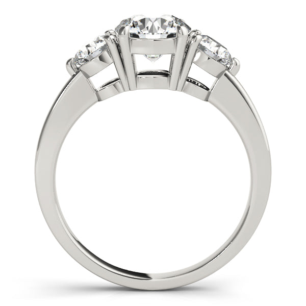 Sculpted Three-Stone Ring Round Diamond Engagement Ring — 9K/18K Gold & Platinum