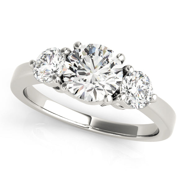 Sculpted Three-Stone Ring Round Diamond Engagement Ring — 9K/18K Gold & Platinum